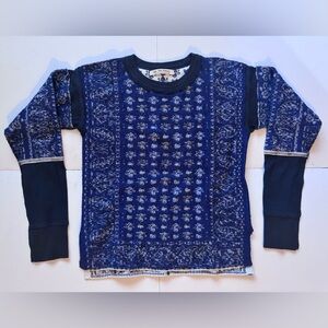 We The Free Blue/Cream/Grey Patterned Waffle Knit Thermal Top in Size S - EUC